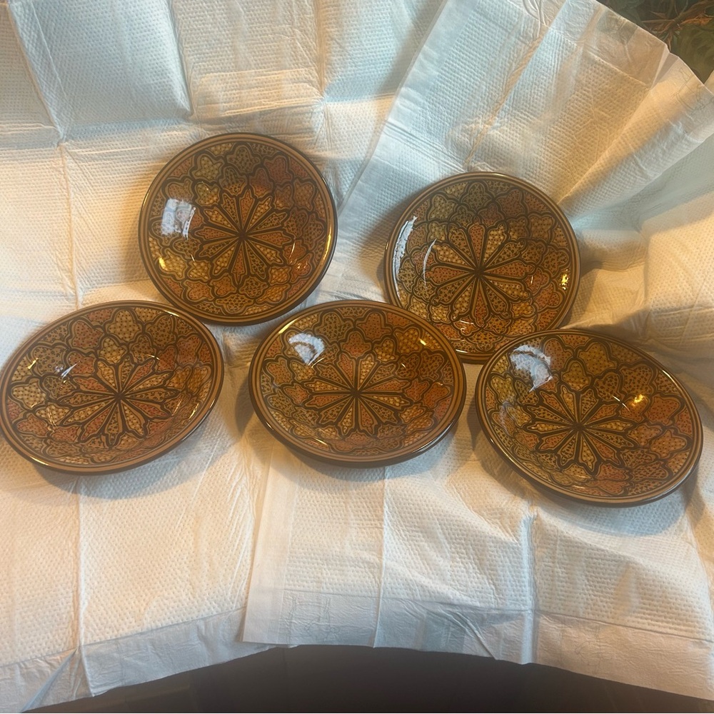Le Souk Ceramique Pottery Set of 5 Large Bowls Serving Dish Moroccan Boho